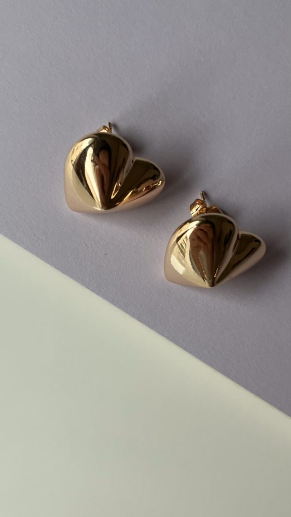 New Gold Plated Volume Hearts Earrings - immagine 3