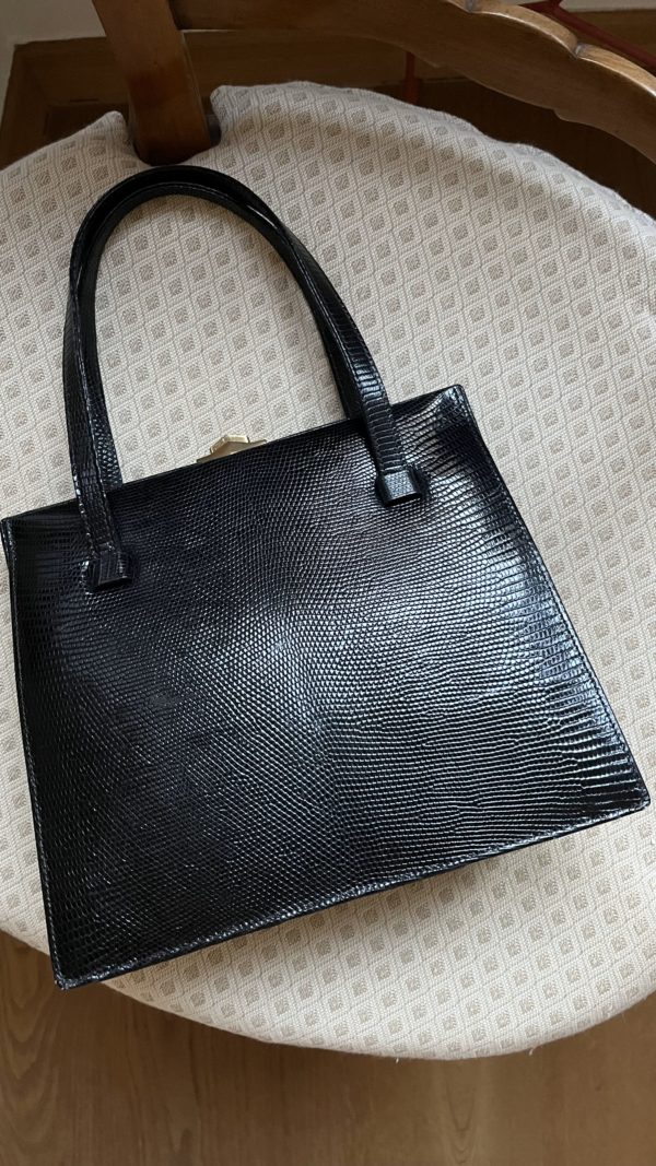 Vintage Black Lizard Handbag - immagine 5