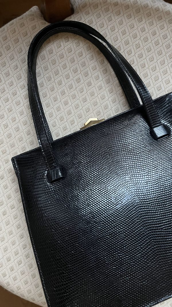 Vintage Black Lizard Handbag - immagine 3